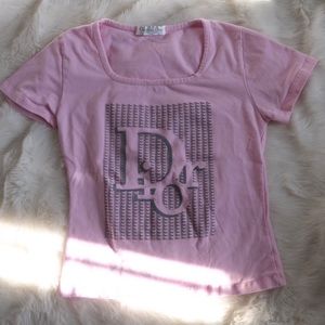 Vintage Dior Fitted Pink Graphic Tee (XS)